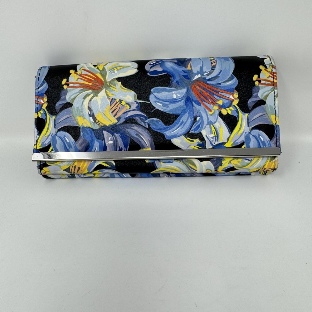 Wallet Womens One Size Black Floral Faux Leather Zip Folding Organizer Purse‎